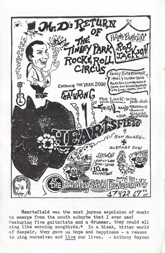 Rk Rt con Heartsfield was the most joyous expolsion of music to emerge from the south suburbs that I ever saw! turing five guitarists and a drummer, they could all g 1ike morning songbirds.* In a bleak, bitter world of despair, they gave us hope and happiness - a reason to sing ourselves and live our lives. - Anthony Rayson